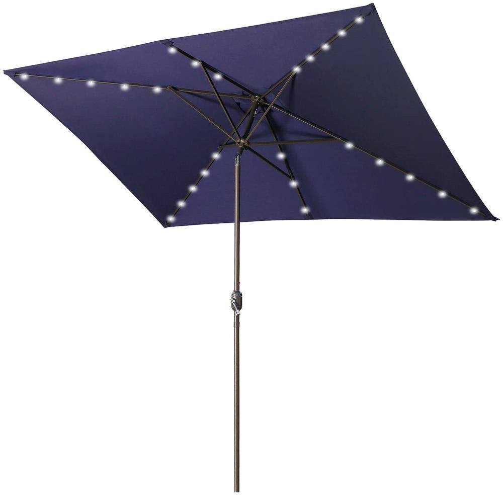 10 ft. Aluminum Outdoor Patio Market Umbrella with Solar LED Lights in Navy