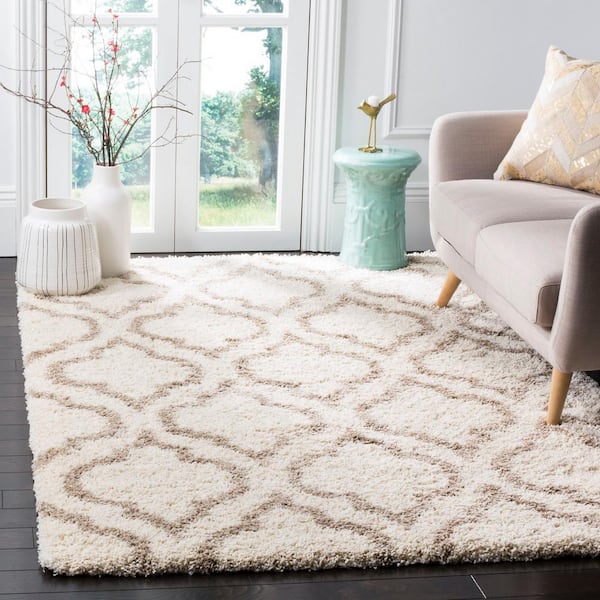 Hudson Shag Ivory/Beige 9 ft. x 12 ft. Geometric Multi-Trellis Area Rug