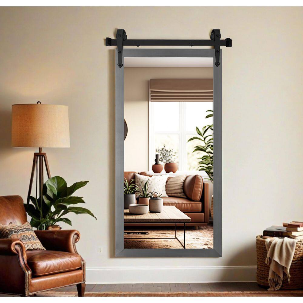 (33 in. W x 66 in. H) Silver Modern Rustic Vertical Mirror with Steel Barn Door Rail price history on PriceWatchPro