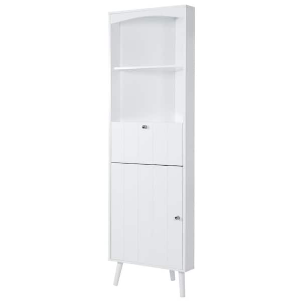 Hooseng Anvit 20.1 in. W x 14.2 in. D x 63 in. H White MDF Free Standing Linen Cabinet with Door and Drawer in White