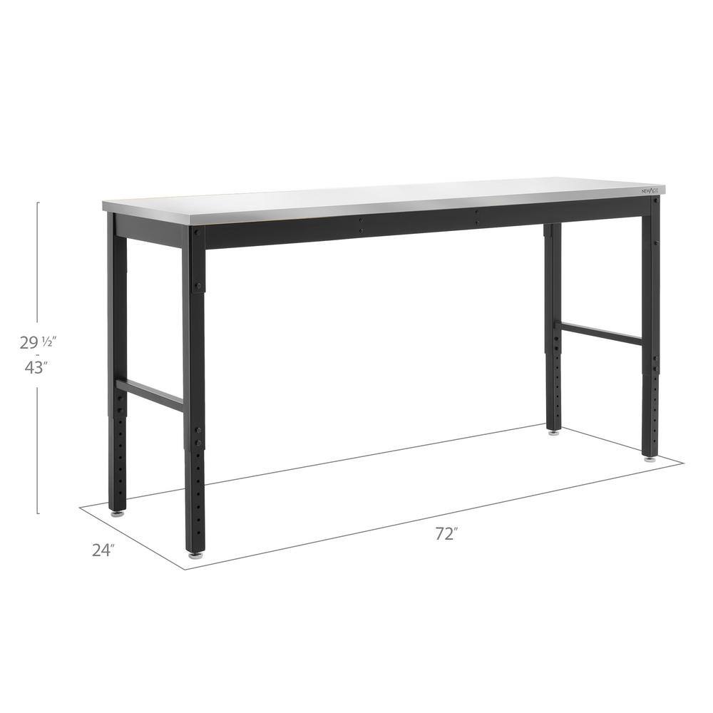 Adjustable Height Steel and Stainless Steel Workbench, 72" Wide
