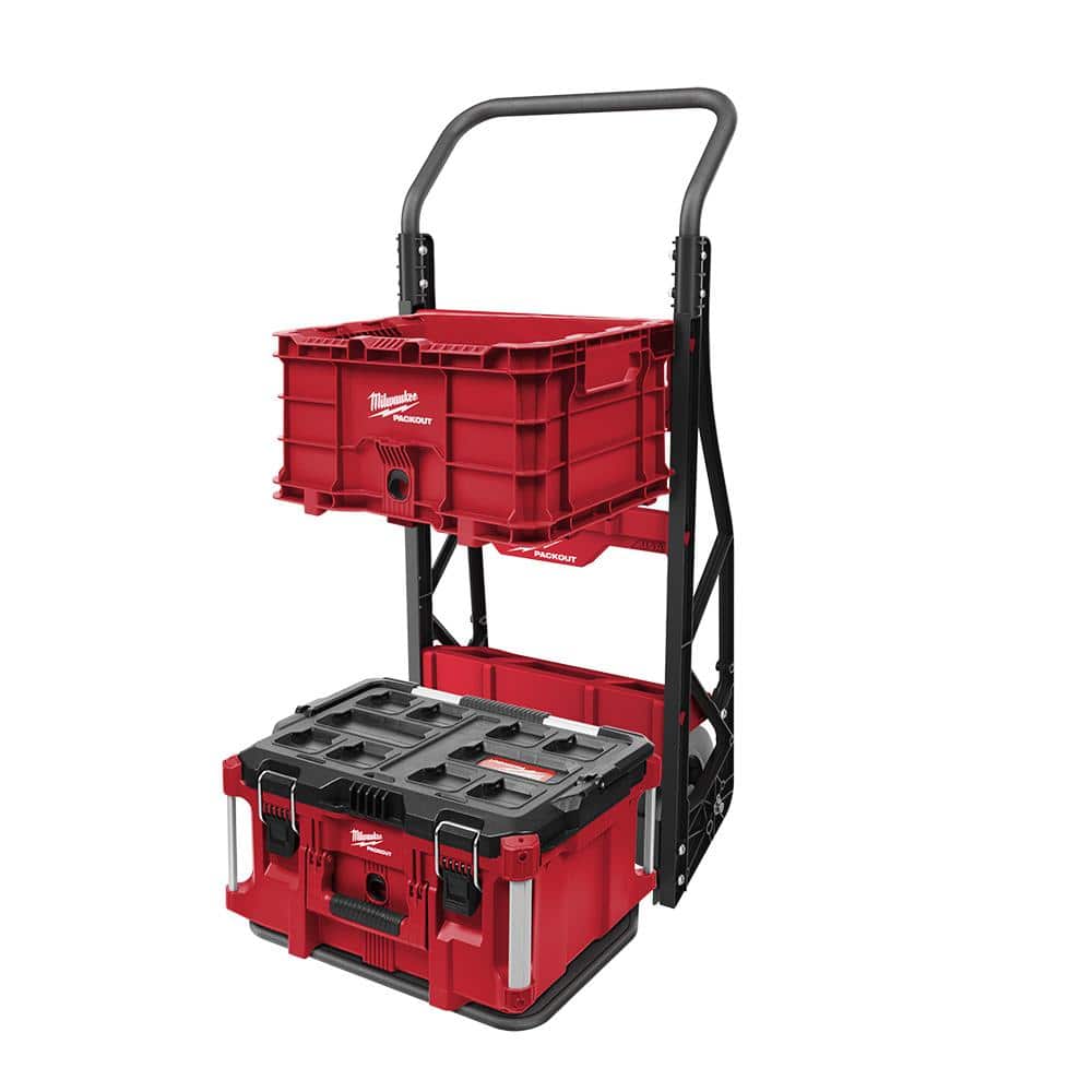 Milwaukee PACKOUT 20 in. 2-Wheel Utility Cart with Large Tool Box and Crate  (3-Piece) 48-22-8415-48-22-8425-48-22-8440 The Home Depot