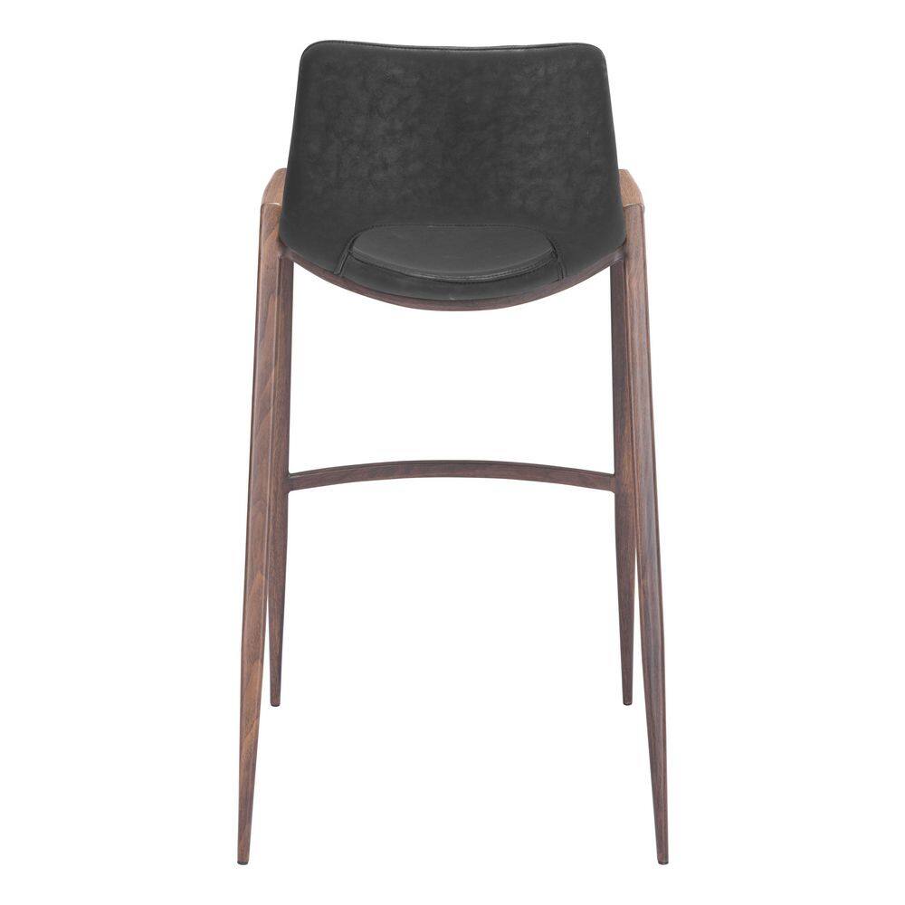 Black Faux Leather and Wood Bar Stool