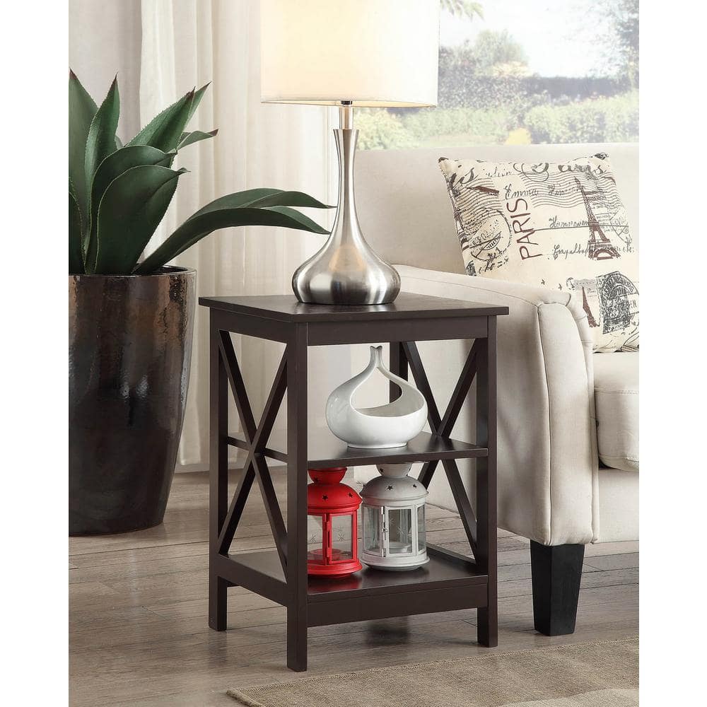 Espresso Oxford Transitional Rectangular End Table with 3 Shelves