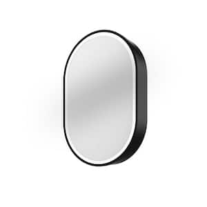 Modern 21 in. W x 31 in. H Medium Oval Black Aluminum Alloy Framed Surface Mount Medicine Cabinet with Mirror and Light