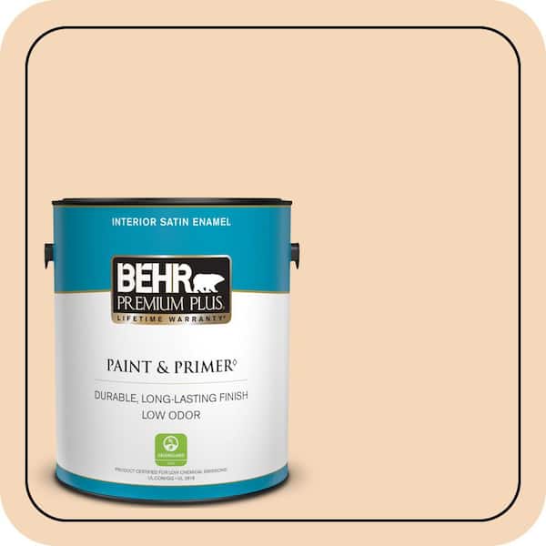 BEHR PREMIUM PLUS 1 gal. #PPU4-11 Porcelain Peach Satin Enamel Low Odor Interior Paint & Primer