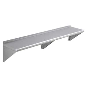 14 in. x 60 in. Stainless Steel Shelf, Wall Mounted Floating Shelf, 400 lbs. Load Capacity, Silver.