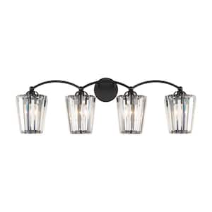 Natalia 33.5 in. 4-Light Black Vanity Light with Clear Ridged Crystal Shades