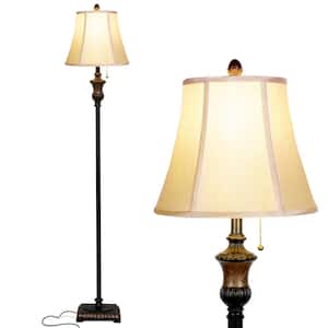 Sophia 63 in. Distressed Bronze Traditional 1-Light LED Energy Efficient Floor Lamp with Beige Fabric Empire Shade