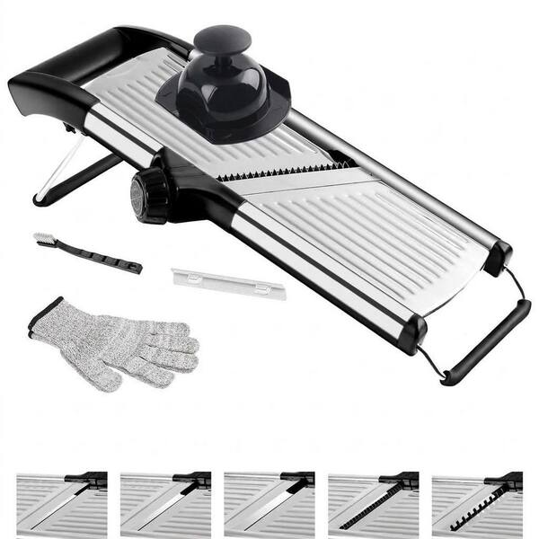 4-in-1 Adjustable Stainless Steel Mandoline Slicer with Gloves, Brush and Cloth for Kitchen Preparation