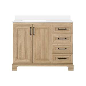 Sinita 42 in. W x 19 in. D 34.5 in. H Single Sink Bath Vanity in Natural Oak with White Engineered Stone Top