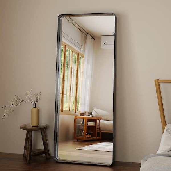 XRAMFY 23.6 in. W x 70.9 in. H Modern Rectangular Rounded Black Aluminum Deep Framed Full Length Mirror Floor Mirror