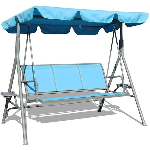 TIRAMISUBEST 3-Person Metal Patio Swing Seat with Adjustable Canopy in Blue