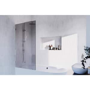 Ursa 34 in. W x 58.25 in. H Single Fixed Panel Frameless Bathtub Door in Polished Nickel with Bronze Tinted Glass
