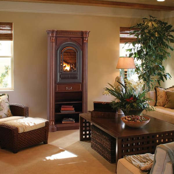 HearthSense Natural Gas Ventless Fireplace: 20,000 BTU, Remote, 4-Logs, Heats 950 Sq. ft., Cherry Finish.