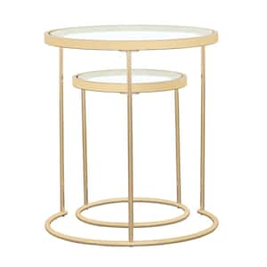 2- Piece Gold and Clear Round Glass Nesting Coffee Table Set