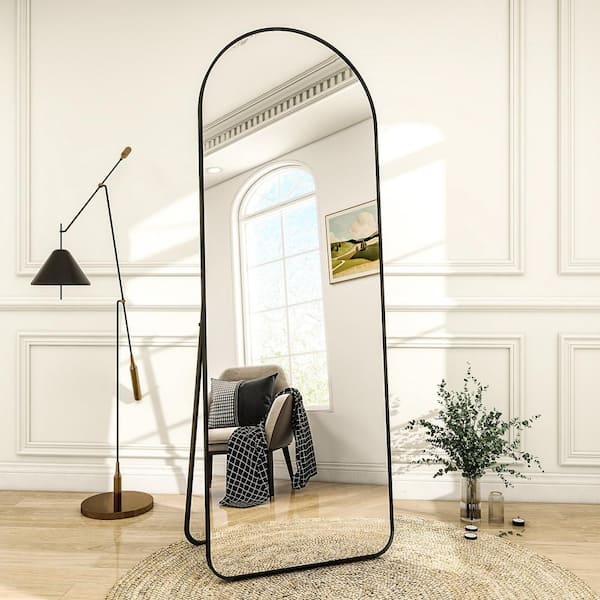 XRAMFY 21 in. W x 64 in. H Arched Black Aluminum Alloy Framed Rounded Full Length Mirror Standing Floor Mirror