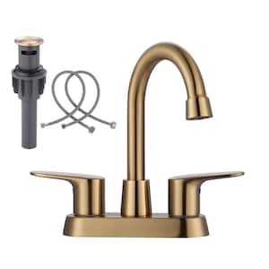 4 in. Center Set Double Handle High Arc Bathroom Faucet in Gold