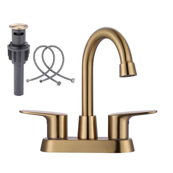 WOWOW 4 in. Center Set Double Handle High Arc Bathroom Faucet in Gold