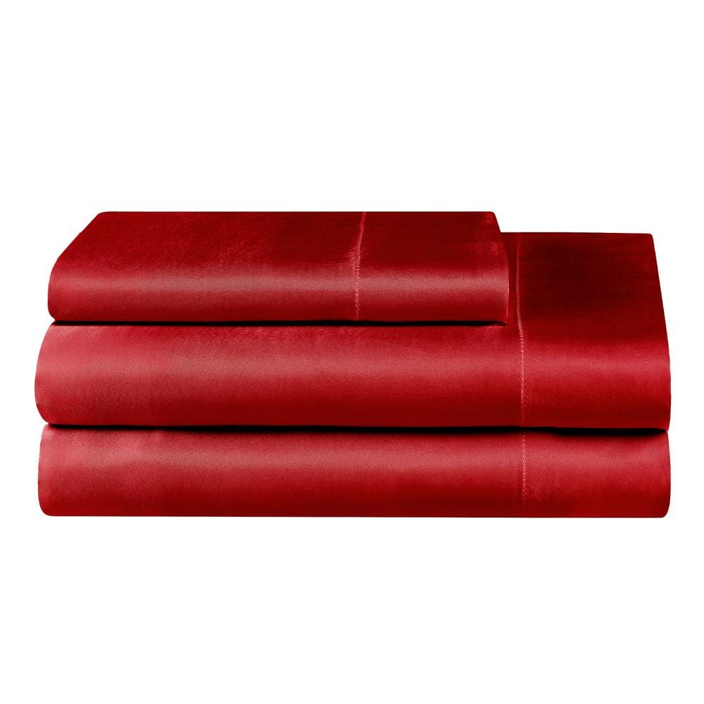 JUICY COUTURE 3-Piece Red Satin Microfiber Twin XL Sheet Set JYS023311 ...