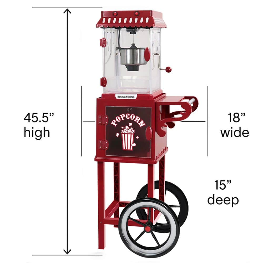Vintage Red Stainless Steel Popcorn Machine with Cart