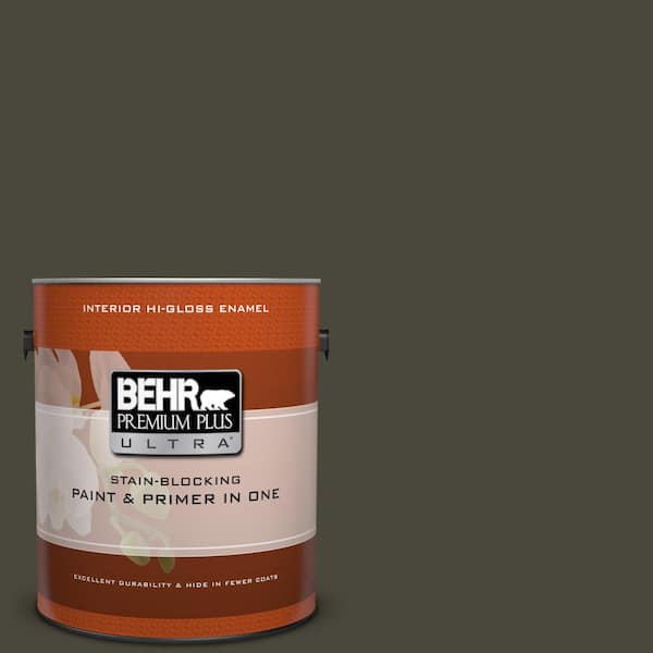 BEHR Premium Plus Ultra 1 gal. #PPU24-01 Black Mocha Hi-Gloss Enamel Interior Paint and Primer in One