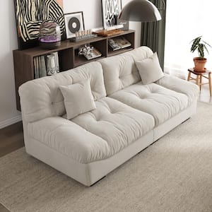 89.1 in. Square Arm Frosted Velvet 3-Seater Rectangle Sofa in. Beige
