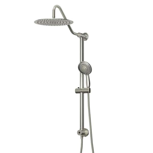 Miscool Ami 5-Spray 10 in. Round Shower Head with 5 in. Hand Shower and Adjustable Slide Bar in Brushed Nickel No Valve