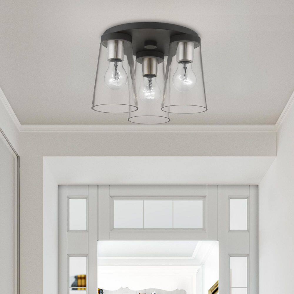 Cityview Black and Brushed Nickel 3-Light Flush Mount with Clear Glass