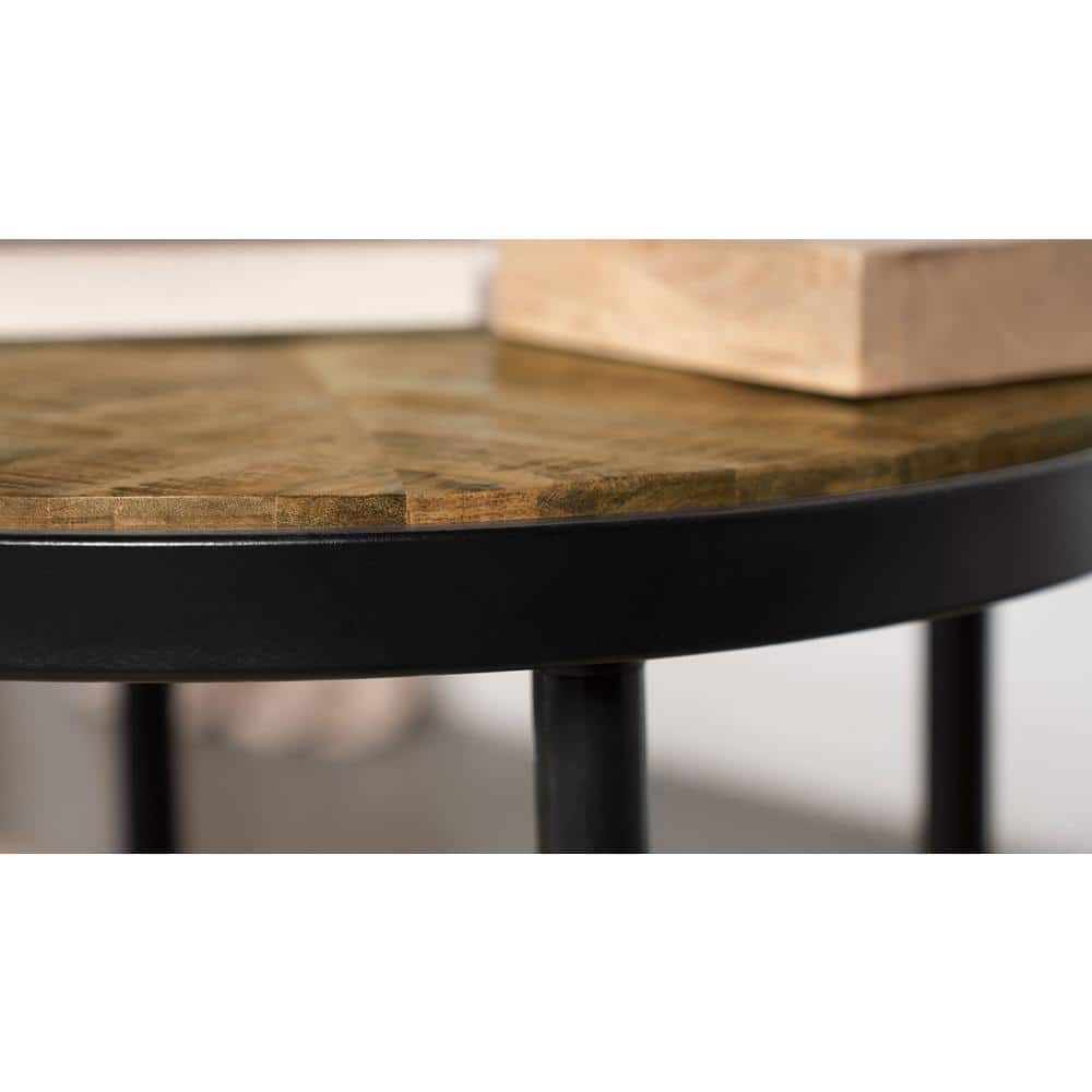 Rustic Round Mango Wood and Black Metal Side Table