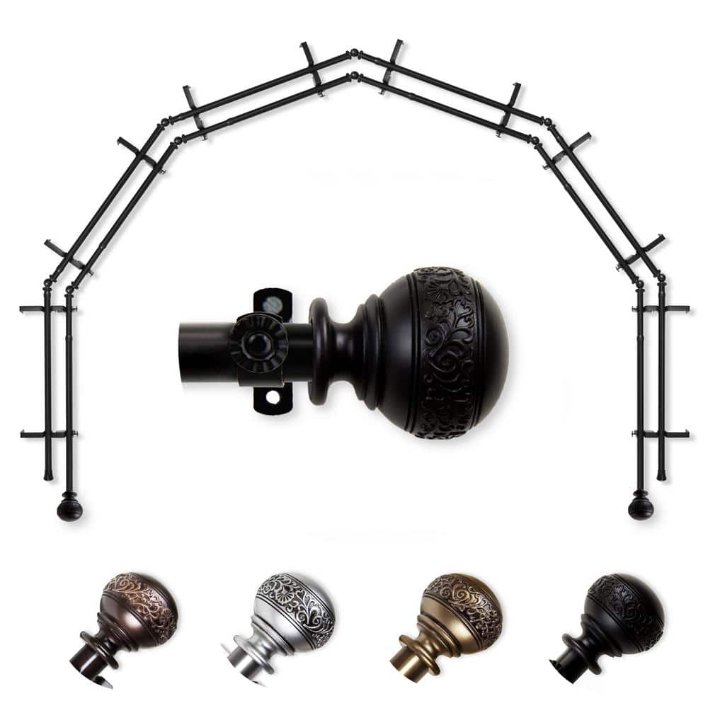 "13/16"" Dia Adjustable 6-Sided Double Bay Window Curtain Rod 28 to 48"" (each side) with Douglas Finials in Black" price history on PriceWatchPro