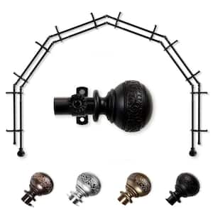13/16" Dia Adjustable 6-Sided Double Bay Window Curtain Rod 28 to 48" (each side) with Douglas Finials in Black