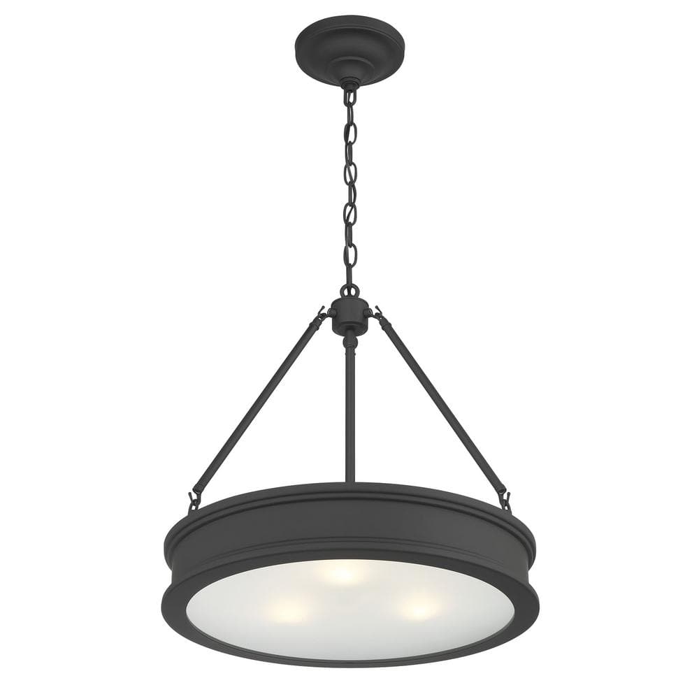 100-Watt 3-Light Matte Black Drum Pendant Light with Frosted Clear Glass Shade, No Bulbs Included price history on PriceWatchPro