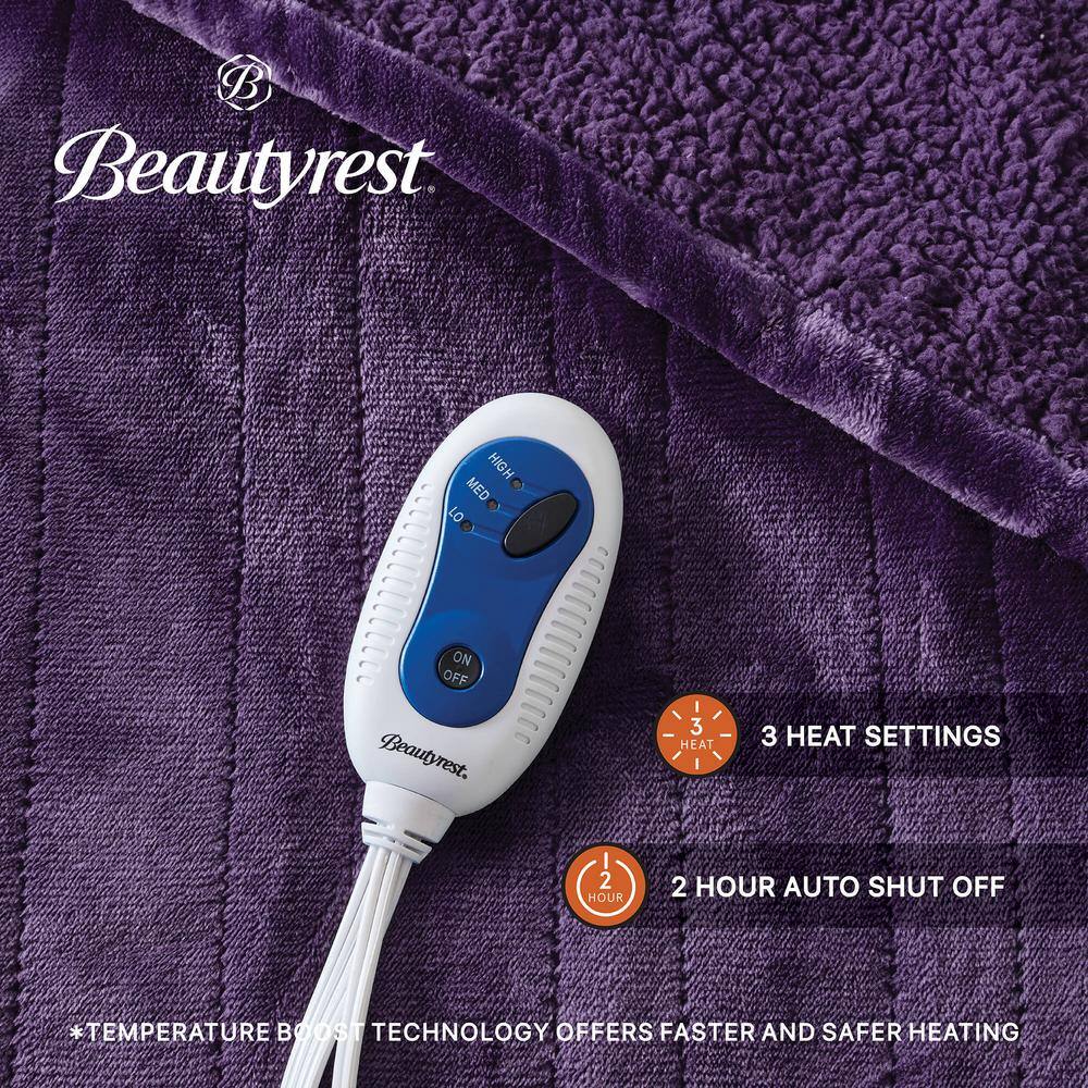 Oversized Purple Sherpa Electric Heated Blanket, 60" x 70"