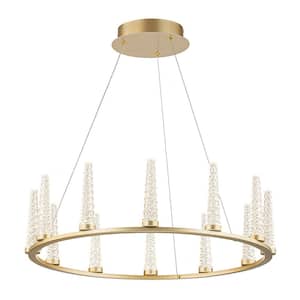 Dreamy 24.4 in. 12-Light Wagon Wheel 1-Tier Dimmable Integrated LED Champagne Gold Chandelier with Acrylic Cone LED Bulb