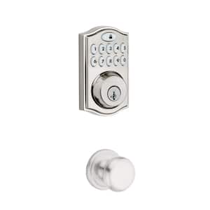 SmartCode Satin Nickel Single Cylinder Keypad Electronic Deadbolt featuring SmartKey Security and Juno Passage Knob