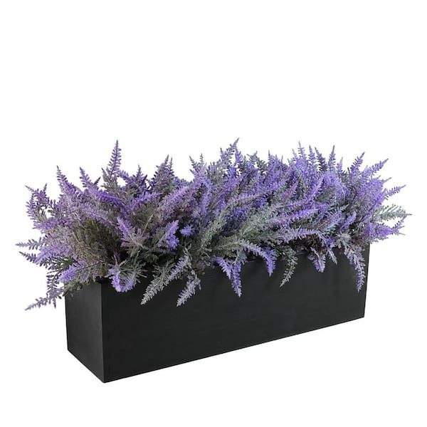 Unbranded 14 in. Artificial Lavender Plants in Black Rectangular Wood  Planter L0GHXLF4BV