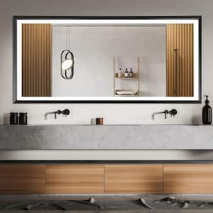 Metis 96 in. W x 48 in. H Oversized Rectangular Aluminium Framed Dimmable Anti-Fog Wall Bathroom Vanity Mirror in Black