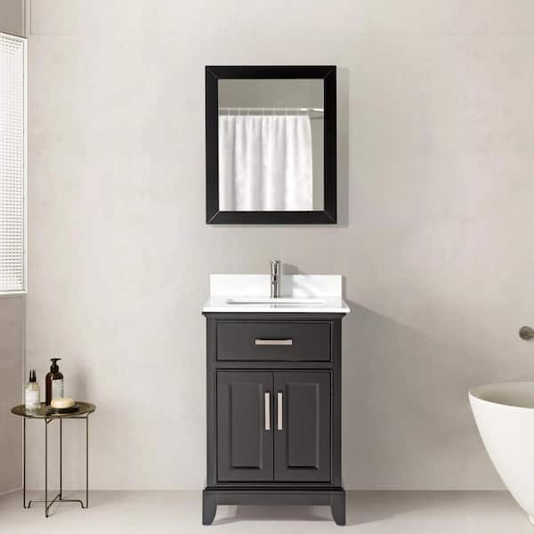 Vanity Art Genoa 24 in. W x 22 in. D x 36 in. H Bath Vanity in Espresso with Engineered Marble Top in White with Basin and Mirror