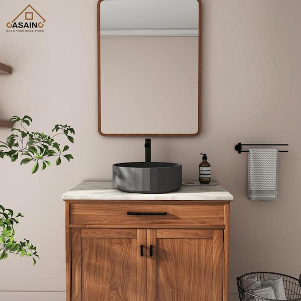 Concrete Stripes Design Round Bathroom Vessel Sink Art Basin in Black Earth with The Same Color Drainer