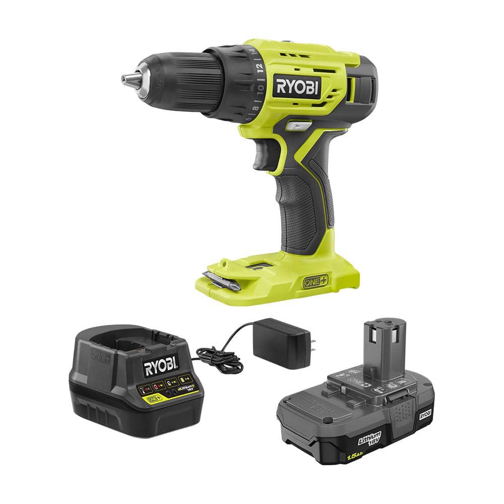 Drills RYOBI ONE+ 18V Lithium-Ion Cordless 1/2 in. Drill/Driver Kit with (1) 1.5  Ah Battery and 18V Charger-P215K - The Home Depot