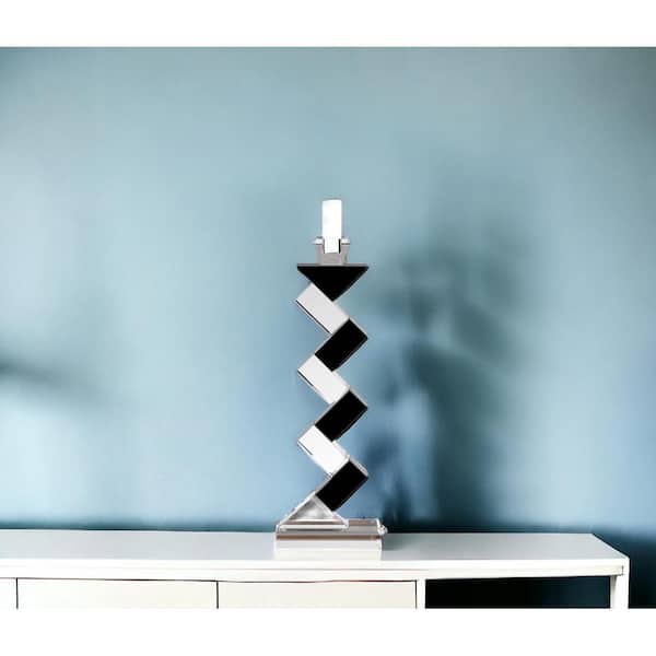 14 .5 in. Black Hand Crafted Crystal Pair Of Black Accent Candlesticks