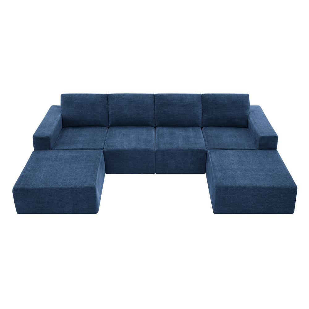 sumyeg 110 in. Modern UShaped Chenille Sectional Sofa in. Navy Blue SY