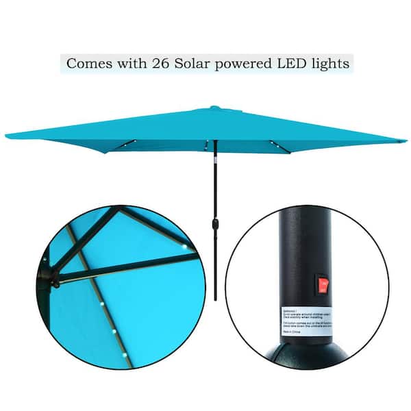 10 ft. x 6.5 ft. Rectangular Solar Powered LED Lighted Patio Market Umbrella (Peacock)