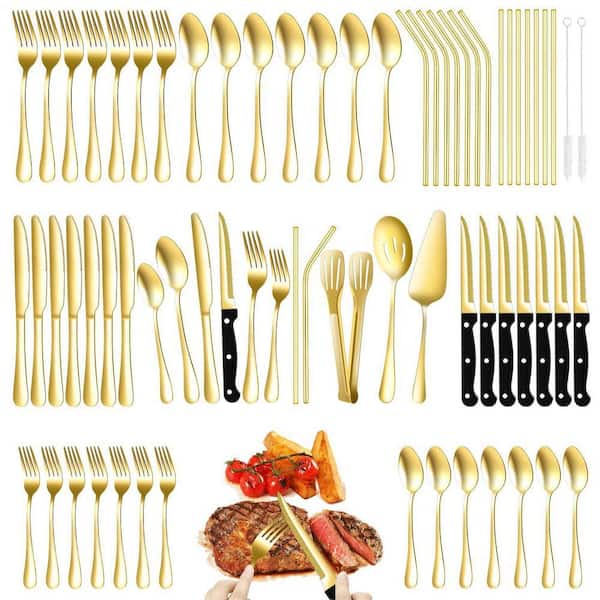 8.9 in. Full Tang 69 Piece Gold Silverware Set Stainless Steel Mirror Polished Cutlery Flatware Utensils Service for 8
