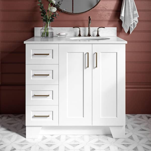 ARIEL Taylor 37 in. W x 22 in. D x 35.25 in. H Freestanding Bath Vanity in White with Carrara White Marble Top