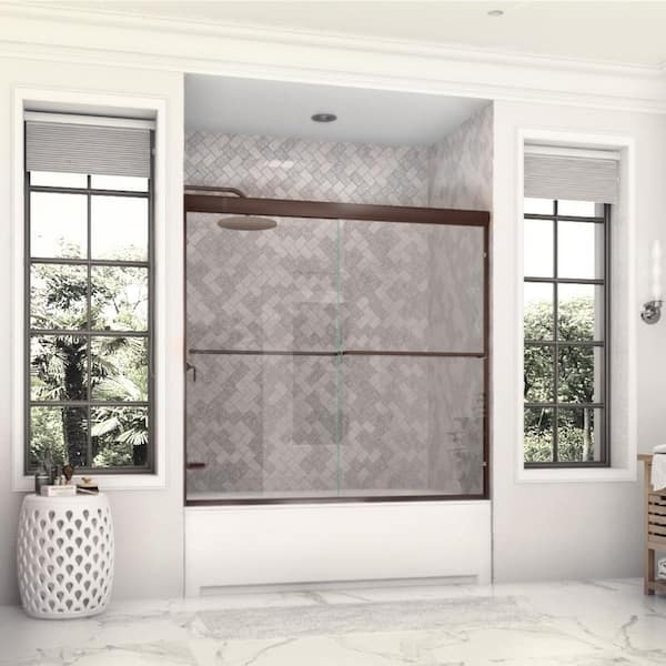 Eurolite 60 in. W x 57.5 in. H Frameless Sliding Tub Door in Oil Rubbed Bronze