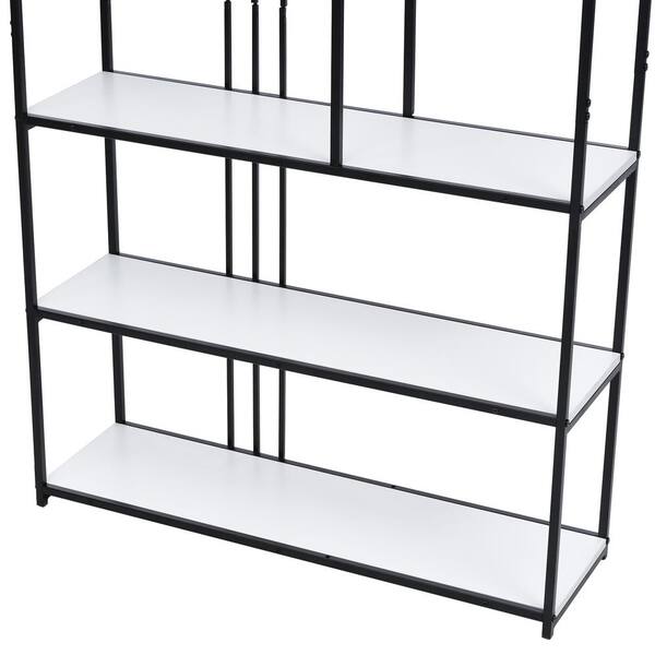 79 in. Black Engineered Wood 6-Open-Shelf Bookcase with Sturdy Metal F