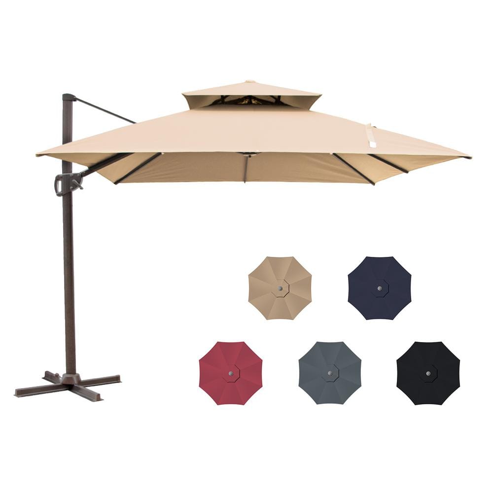 Tan 10 ft Double Top Aluminum Cantilever Patio Umbrella