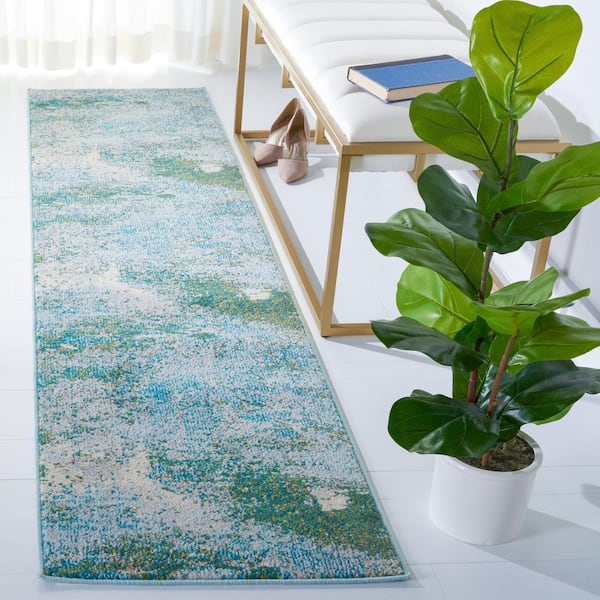 Madison Light Blue/Green 2 ft. x 10 ft. Abstract Gradient Runner Rug